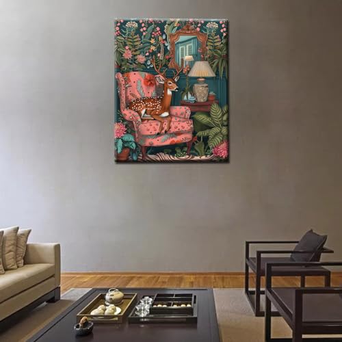 Tucocoo Sika Deer Jungle Wild Animals Paint by Numbers Woodland Leaves and Flower Paint by Numbers Kits Beginner,Funny Room Painting Art Gift with Brushes Decor 16x20 Inch (DIY Framed) - color: Artwork-03, size: 16x20 Inches(DIY Frame)