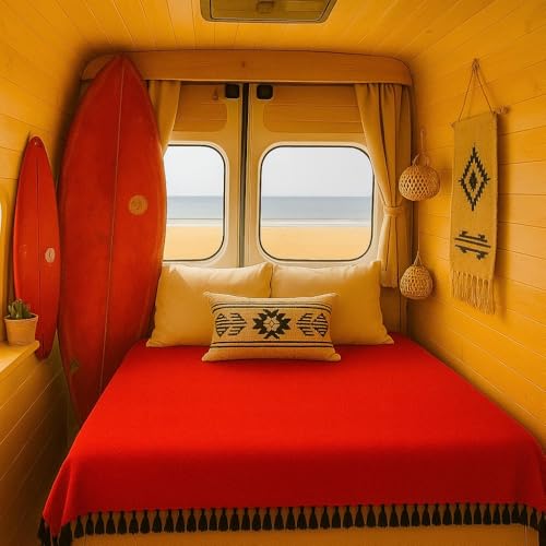 Open Road Goods Solid Color Mexican Yoga Blanket – Large Handwoven Throw for Yoga, Beach, Camping or Home – Soft and Durable Cotton Blend - color: Red Blanket