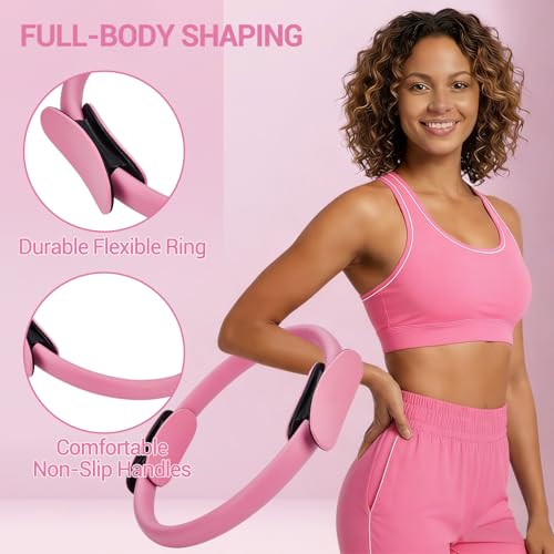 Takywep Women’s Home Pilates Starter Kit, Complete Training Set with 13 Inch Magic Pilates Circle, Mini Exercise Ball & Elastic Resistance Bands, All-in-One Fitness Accessories