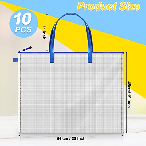 10 Pcs 19" x 25" Clear Art Portfolio Bags, Back to School Supplies, Blue | Portable Cosmetic Pouch with Zipper, Blank Design Pencil Case, Versatile Toiletry Organizer for Women Travel DIY Craft - color: Blue