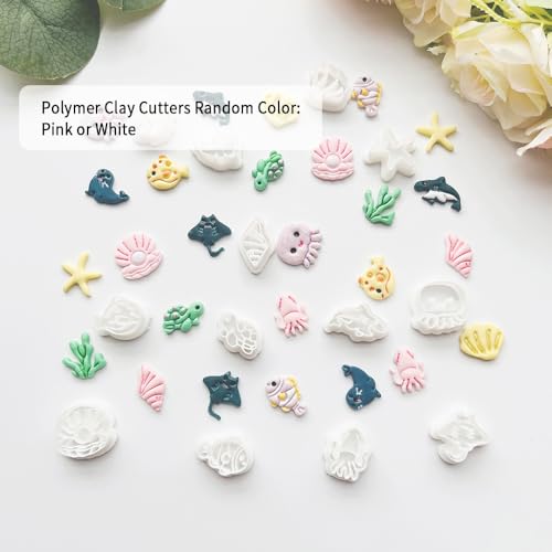 Under The Sea Polymer Clay Cutters Set - 13pcs Ocean Life Shapes Including Seal, Turtle, Jellyfish, Starfish, Dolphin & Shells for DIY Earring Jewelry, Soft Clay Crafts & Scrapbooking - color: V color