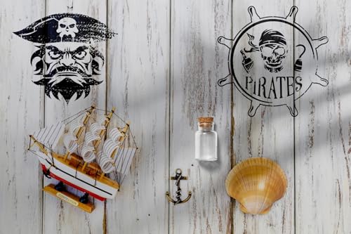YKW 12 Pcs Pirate Stencils Set, Reusable Nautical Theme Painting Templates, Skull Crossbones Ship Captain DIY Crafts, for Wood Walls Chalkboards Rocks,Ideal for Crafters,and Artists - style: Piracy