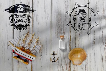 YKW 12 Pcs Pirate Stencils Set, Reusable Nautical Theme Painting Templates, Skull Crossbones Ship Captain DIY Crafts, for Wood Walls Chalkboards Rocks,Ideal for Crafters,and Artists - style: Piracy