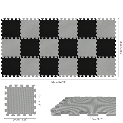 qqpp EVA Rubber 18 Tiles Interlocking Puzzle Foam Floor Mats - Baby Play Mat for Playing | Exercise Mat for Home Workout. Black, Gray. QC-DLb18N - color: 2 Black, Gray, size: 18 Tiles
