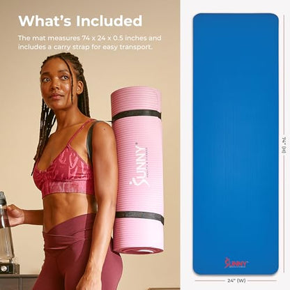 Sunny Health & Fitness Exercise Yoga Mats - Non-Slip Support for Home & Gym - color: Classic Thick Blue