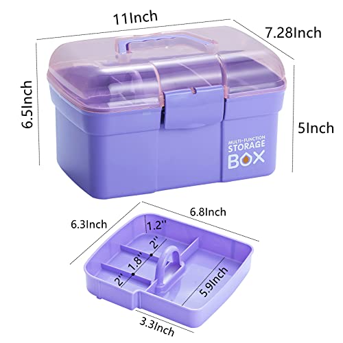 Kinsorcai 11'' Plastic Box Organizer with Removable Tray, Sewing Box Organizer (Purple) - color: Purple