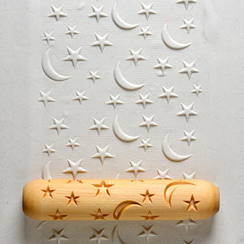 MKM Pottery Tools Wood Big Hand Rollers for Clay (BHR-13 Stars and Moons) - color: BHR-13 Stars and Moons