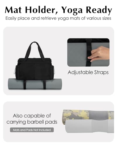 Small Gym Bag, Mini Gym Bag with Yoga Mat Holder & Wet Compartment, Black - color: Black