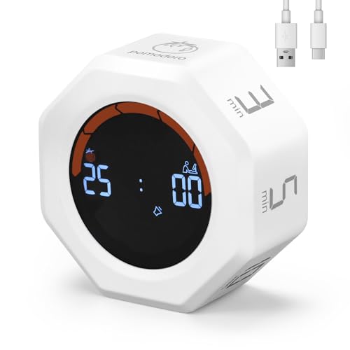 Small Productivity Timer, Pomodoro Timer with 5 Presets (White) | 3/5/10/25/60 Min Presets & Custom Countdown, Magnetic Rechargeable Digital Clock for Desk, Study, Work and Games - color: White