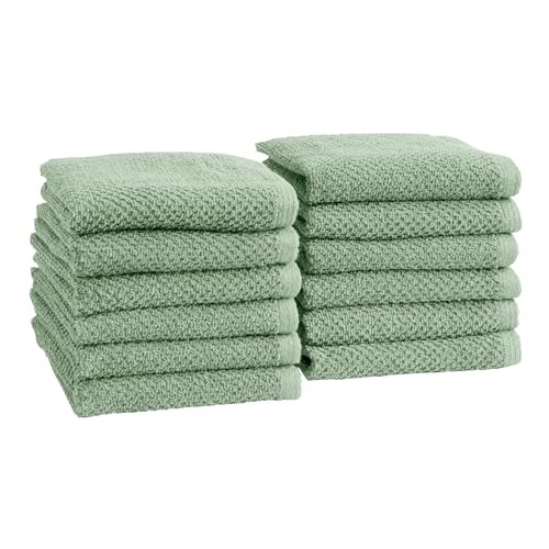 Great Bay Home 100% Cotton 12-Pack 13x13 Wash Cloth - Absorbent, Quick-Drying, Durable Face Towels for Bathroom Decor - Low-Twist, Two-Ply Fibers (Mineral Blue) - color: 08 Mineral Blue, size: Washcloth (Pack of 12)