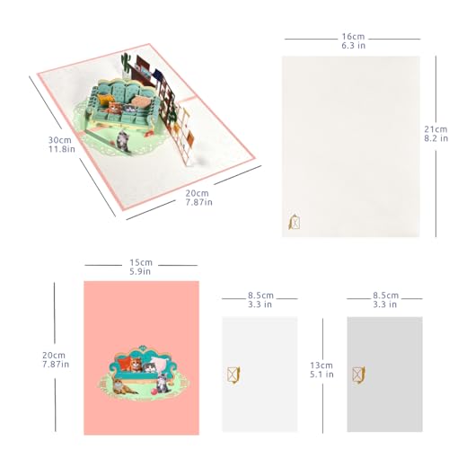 Lovely Cat Pop Up Card Birthday Card Mother’s Day Card 3D Greeting Card Gift Card with Envelope and Blank Note. - color: Cat
