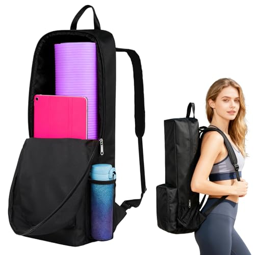 Yoga Mat Bag -Yoga Mat Bag Carrier with Pockets and Adjustable Strap, Lightweight Waterproof Yoga Mat Backpack for Women and Men, Fits Yoga Mats and Yoga Accessories for Workouts (Black) - size: Medium