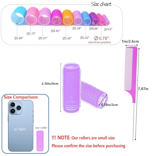 ZMD 18Pcs Self Grip Small Hair Curlers Rollers, Plastic Hair Curlers Heatless Salon Hairdressing Curlers DIY Curly Hair Accessories for Women Girls Short Thin Fine Hair (0.8 x 2.4 Inch) - color: Purple