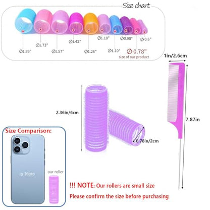 ZMD 18Pcs Self Grip Small Hair Curlers Rollers, Plastic Hair Curlers Heatless Salon Hairdressing Curlers DIY Curly Hair Accessories for Women Girls Short Thin Fine Hair (0.8 x 2.4 Inch) - color: Purple