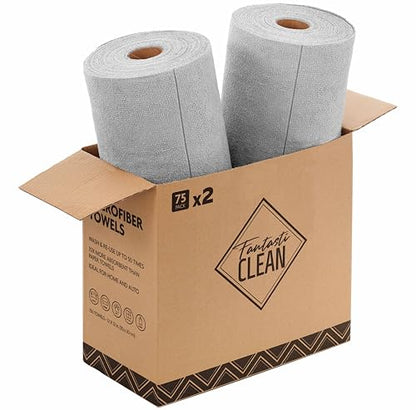 Fantasticlean Microfiber Cleaning Cloth Rolls- 150 Sheets (2 Rolls of Grey) - color: Grey, size: 150 pack