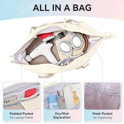 MAXTOP Women's Yoga Bag with Shoe Pouch,Travel Bag for Gym Workout Daily - color: Beige