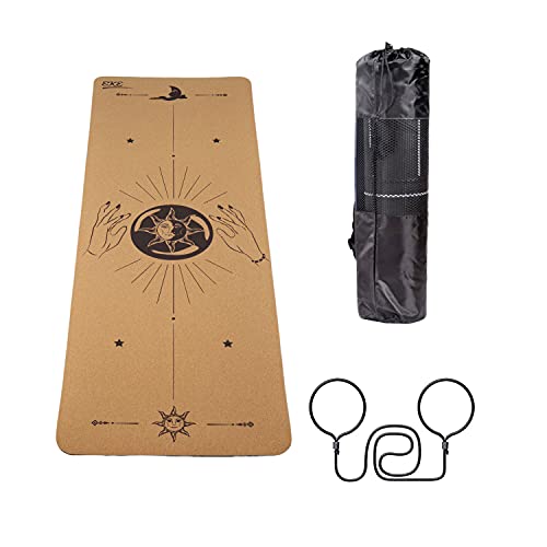 EKE Cork Yoga Mat with body Lines-Non-Slip Sweatproof Surface-100% Recycleable Materials-Eco Friendly-Ideal for Hot Yoga