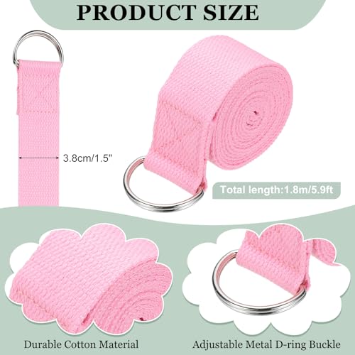 Yoga Strap for Stretching, Athletic Stretch Band with Adjustable Metal D Ring Buckle Yoga Bands - color: Pink, size: 5.9ft