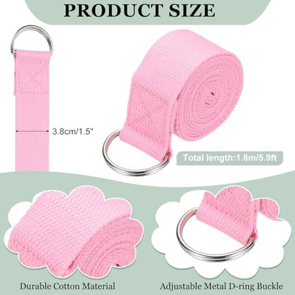 Yoga Strap for Stretching, Athletic Stretch Band with Adjustable Metal D Ring Buckle Yoga Bands - color: Pink, size: 5.9ft