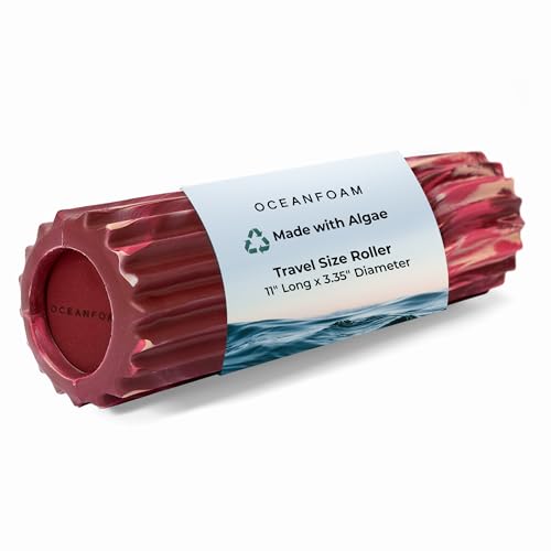 Oceanfoam Ripple Travel Foam Roller (11" x 3.35") Firm Mini Foam Roller for Physical Therapy, Deep Tissue Massage, Back Pain - High Density, Wave Textured - Yoga (Maroon, Blush & Hot Pink Marbled) - color: Maroon, Blush & Hot Pink Marbled