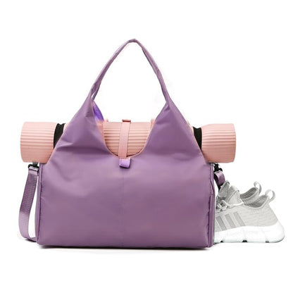Yoga Gym Bag -Large Capacity Gym Bag with Yoga Mat Holder Water Resistant Workout Bag for Travel Workout Daily - color: Purple