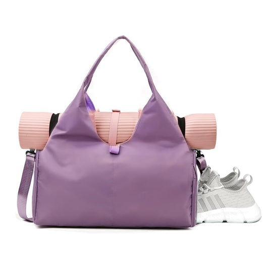Yoga Gym Bag -Large Capacity Gym Bag with Yoga Mat Holder Water Resistant Workout Bag for Travel Workout Daily - color: Purple