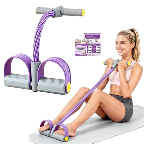 Foot Pedal Resistance Bands with Handles, Multifunction Elastic Yoga Exercise Bands, Home Gym Fitness Equipment for Women & Men to Tone Abs, Core, Legs, Arms, Waist - color: Classic-Purple grey