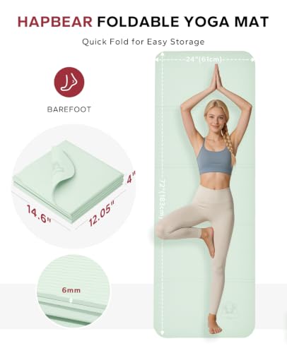 HAPBEAR Foldable Yoga Mat - 72"x24"x0.24" (6mm), Non-Slip TPE Exercise Mat | Ideal for Home Workout, Yoga, Pilates, Stretching & Travel, Durable & Eco-Friendly, Includes Carry Bag - color: Green