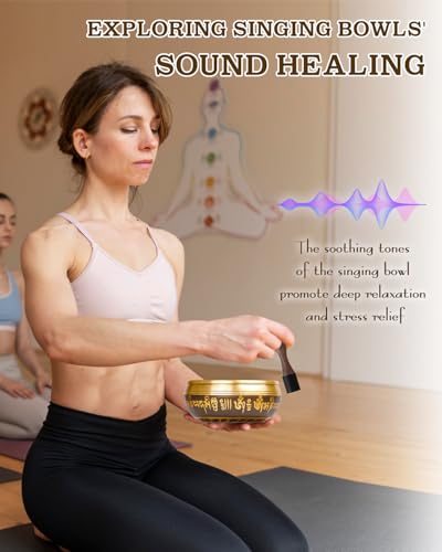 Hihealer Singing Bowl, Authentic Tibetan Sound Bowl for Yoga - color: Buddha-Black