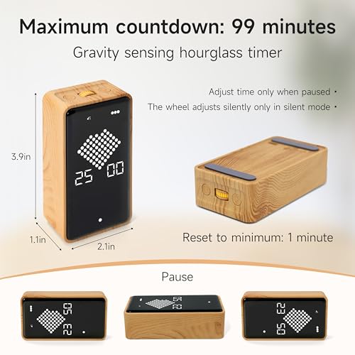 Visual Timer, Rechargeable Digital Hourglass Timer with LED Display - color: Wood Grain Finish