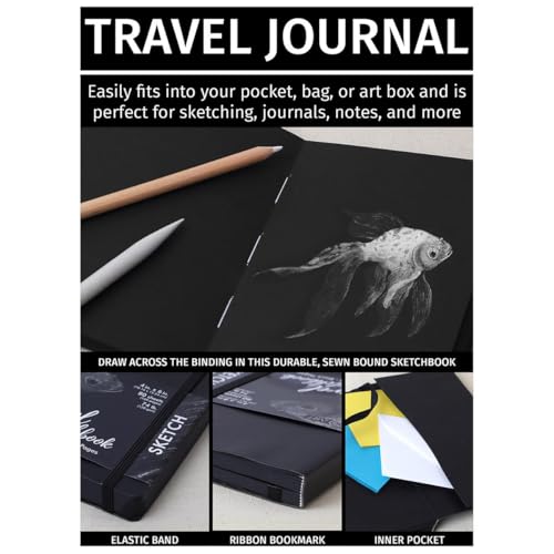 Pro Art Premier Sketch Book Travel 6"x 4" Black 74lb Black 80 Sheets, Sketch Book, Sketchbook, Drawing Pad, Pad, Drawing Paper, Art Book, Paper, Sketchbook for - color: 4x6 Black