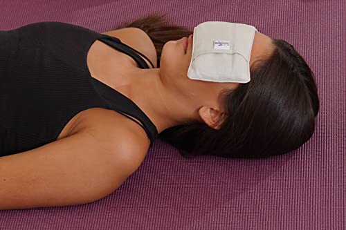 Sacksy Thyme Organic Linen Eye Pillow - Lavender & Flaxseed for Relaxation, Yoga, Stress Relief - Microwavable Heating Pad & Cool Compress - Made in USA - Gifts for Meditation - color: Beige (Lavender)