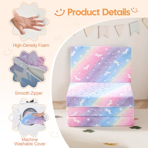 MeMoreCool Kids Folding Mattress, 63x26 Trifold Floor Mat, Rainbow - color: Rainbow