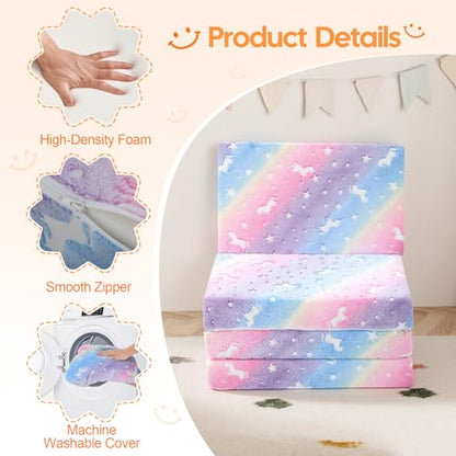 MeMoreCool Kids Folding Mattress, 63x26 Trifold Floor Mat, Rainbow - color: Rainbow