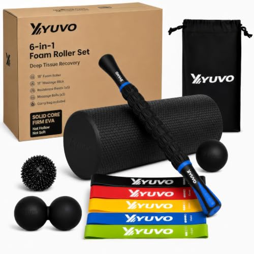 6-in-1 Foam Roller Set - 18" High Density Trigger Point Back Roller