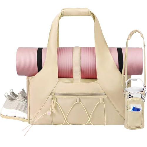 Gym Bag for Women & Men Duffle Bag with Shoes Compartment and Wet Compartment - Ideal for Travel, Gym, Sports, Duffel, Weekender, Dance - color: Beige