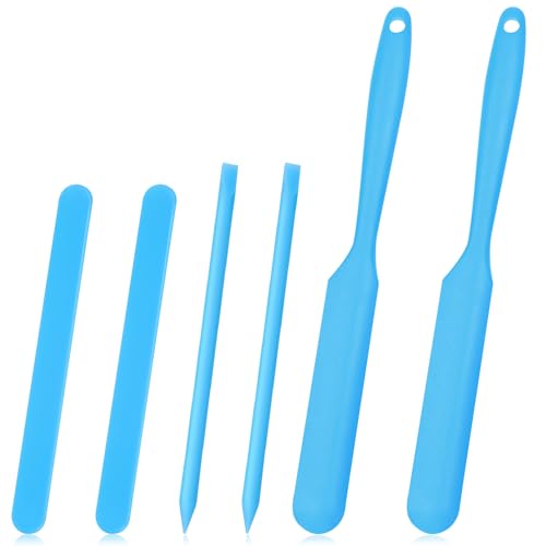 6PCS Silicone Stir Sticks Kits, 2pcs Spatula Scraper, 2pieces Large Silicone Sticks, 2pack Pointed Stir Rods, Reusable DIY Craft Tool for Mixing Resin, Paint, Liquid, Blue - color: Blue, size: Large&Medium-6PCS
