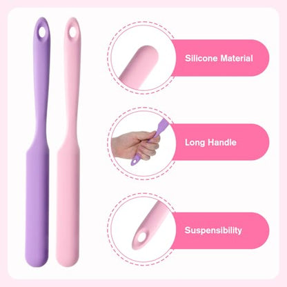 6 PCS Non-Stick Wax Spatulas Set, Silicone Wax Applicator Different Sizes Scrapers Reusable Silicone Stirring Stick For Home Salon Body Use (Pink&Pruple)