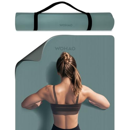8mm Extra Wide 80cm Yoga Mat Non Slip - color: Dark green+Dark gray