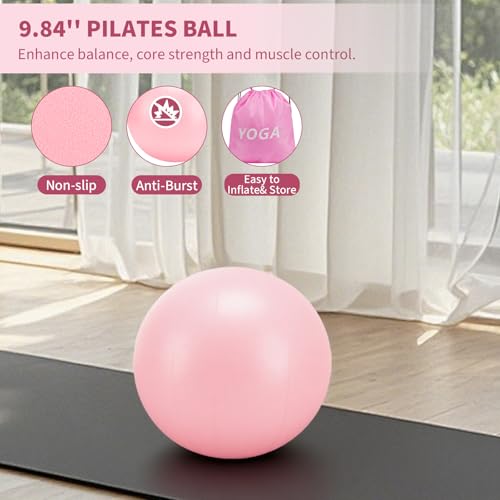 Pilates Ring Set for Women, Home Workout Pilates Equipment with Resistance Bands, 14'' Magic Circle, Mini Ball, Pilates Starter Kit for Strength - color: Pink
