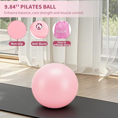 Pilates Ring Set for Women, Home Workout Pilates Equipment with Resistance Bands, 14'' Magic Circle, Mini Ball, Pilates Starter Kit for Strength - color: Pink