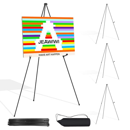 JEAWIWI 4 Pcs Lifhtweight Easel Stand, 66 Inch, Black, with Portable Bags | Adjustable Folding Metal Easel for Wedding Sign Stand, Display Show, Arts, Poster, with Portable Bags - color: Black, size: 4 PCS
