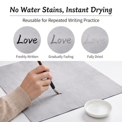 Eorbow 30 Pack Magic Water Drawing Cloth, Reusable Water Writing Canvas with Brush for Calligraphy and Painting, No Ink Practice Paper Set for Kids Adults Beginners, 17x13 Inch Art Painting Supply
