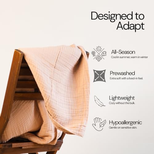 Salt Earth 100% Cotton Gauze 80"X90" Queen 4 Layered Blanket- Rose Dust | Premium Muslin Blanket for Couch,Bed,Living,Summer Lightweight, All Seasons Blankets & Throws, Boho,Travel & Skin Friendly - color: Rose Dust, size: 80"X90" Queen