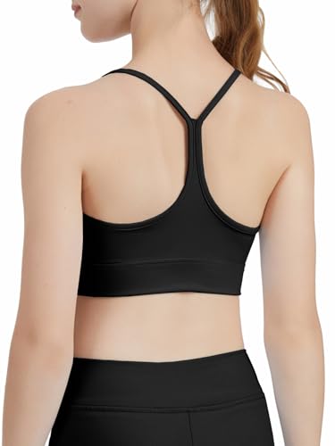 CharmWM Girls Sports Training Vest Spaghetti Strap Y Back Bra Yoga Crop Tank Top for Teens Kids 2-14 Years - color: Black, size: 13-14 Years