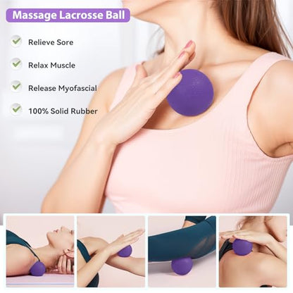 HASHMUST Pilates Ring Kit 12 PCS for Women, Home Workout Equipment with Magic Circle, Mini Exercise Ball, Resistance Bands, Massage Lacrosse, Yoga Strap, Full-Body Fitness Set for Toning & Gift - color: Purple