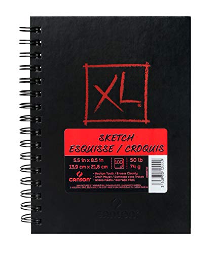 Canson XL Series Sketchbook, Wirebound Pad, 5.5x8.5 inches, 100 Sheets (50lb/74g) - Artist Paper for Adults and Students - Graphite, Charcoal, Pencil, Colored Pencil