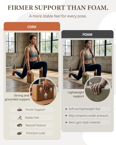 Trideer Cork Yoga Blocks, 2 Pack Yoga Blocks Natural Cork, High Density Yoga Block with Non Slip Surface, Eco-Friendly Yoga Accessories for Women, Ideal for Yoga, Pilates, Stretching - color: Brown Yoga Blocks Gift