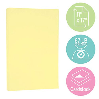 JAM PAPER Vellum Bristol 65lb Cardstock - 11 x 17 Ledger Size Coverstock - 147 gsm - Canary Yellow - 50 Tabloid Sheets/Pack - color: Canary, size: 11" x 17"