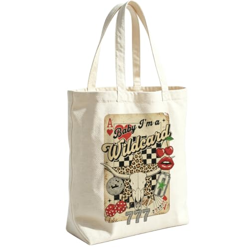 VICBOU Western Cow Skull Canvas Tote Bag for Women Girls, Cowgirl Shoulder Bag with Pocket for Beach Shopping Work - color: Wildcard